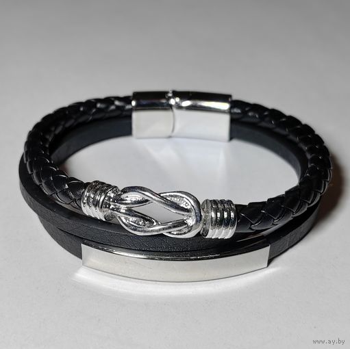 Браслет кожаный "Вязь" (с элементом для гравировки)