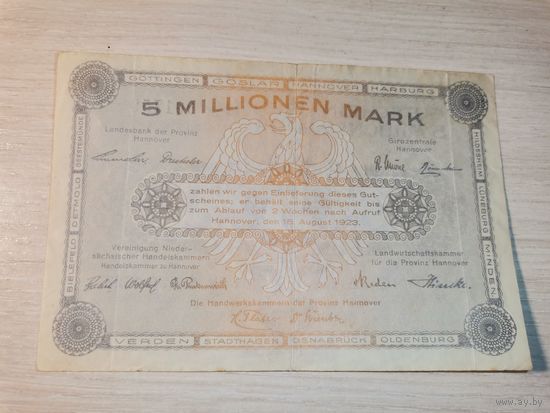 5 миллионов марок 1923 года,  Ганновер.