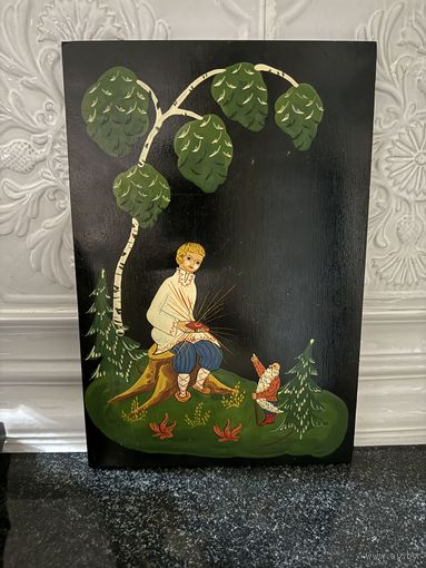 Живописное лаковое панно Табакерка фабрика художественных инкрустаций Жлобин ручная роспись СССР