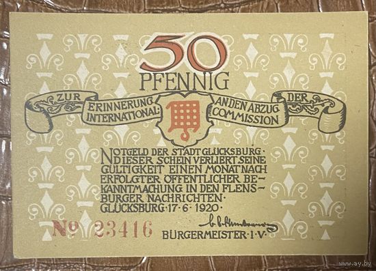 Нотгельд 50 пфеннигов 1920 год. Глюксбург. Веймарская республика
