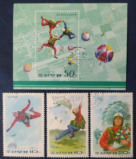 КНДР 1975 парашютный спорт блок + 3м из 5м, без клея.