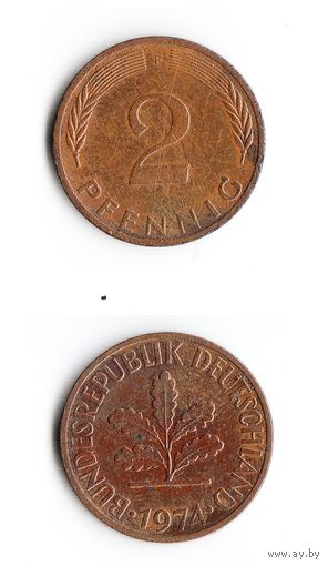 2 пфеннига Германия 1974 года(F)