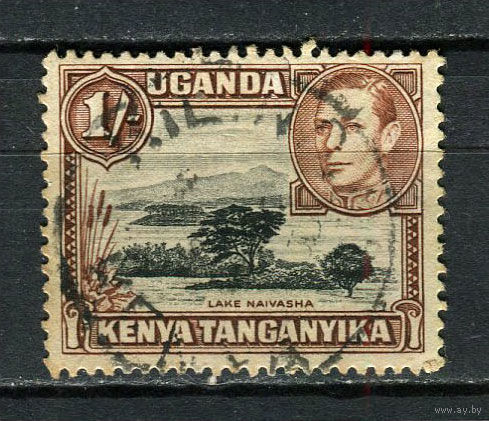 Британские колонии - Кения, Уганда, Таганьика - 1938/1954 - Король Георг VI и озеро Найваша 1Sh - [Mi.66C] - 1 марка. Гашеная.  (Лот 19HB)-T4P48