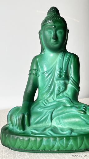 Статуэтка цветное стекло Чехословакия винтаж малахитовое стекло Будда 20х15см