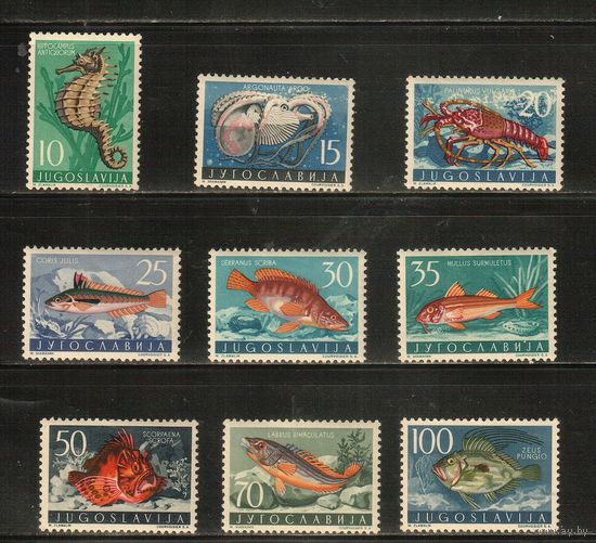 Югославия-1956(Мих.796-803) , ** ( 4 м - * ) ,  Фауна, Рыбы (полная серия)