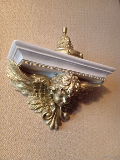 - 2 шт КРОНШТЕЙНЫ-АНГЕЛ 30х19х10 и 2 шт НАВЕРШИЕ КОЛОКОЛЬЧИК 11х11 см гипс позолота