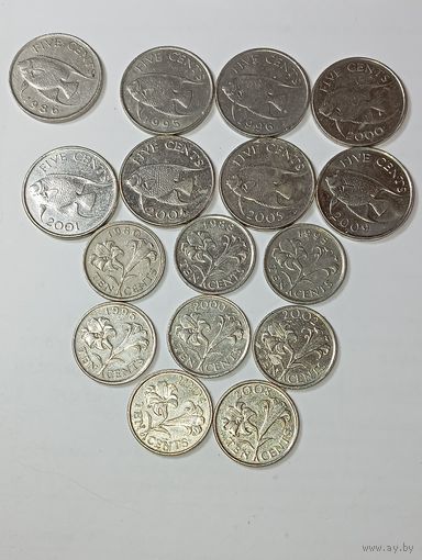 Бермудские острова 5 центов 1986 , 1996 , 1996 , 2000 , 2001 , 2004 , 2005 , 2009 и 10 центов 1980 , 1988 , 1995 , 1996 , 2000 , 2002 , 2004 , 2008 года .