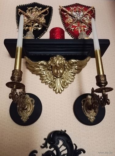 - Композиция Ангел хранитель , Подсвечники от рояля бронза Рама чугун 19 век и пр.