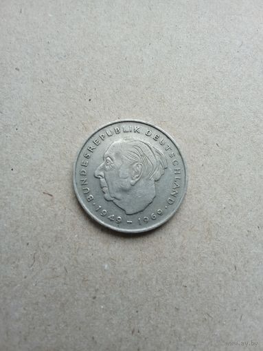 Германия (ФРГ). 2 марки 1971 F. Теодор Хойс, 20 лет Федеративной Республике (1949-1969). (*). Сохран