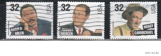 США-1996 (Мих.2764-2767) , гаш., Личности, Певцы и музыканты,3 марки(2)