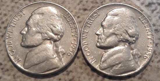 5 центов  1956 Р или D США Джеферсон 2 монеты