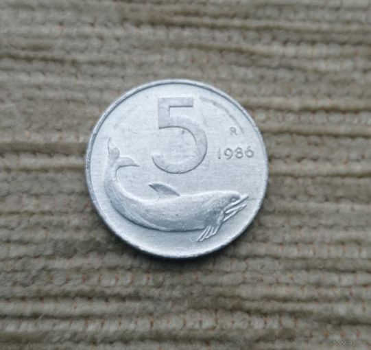 Werty71 Италия 5 лир 1986 Рыба Дельфин
