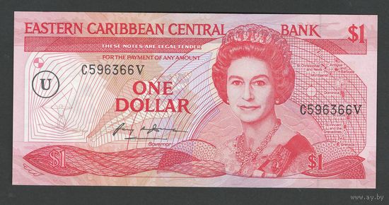 Восточные Карибы Ангилья 1 доллар 1985 года. Буква U. Тип Р-17u. Состояние UNC