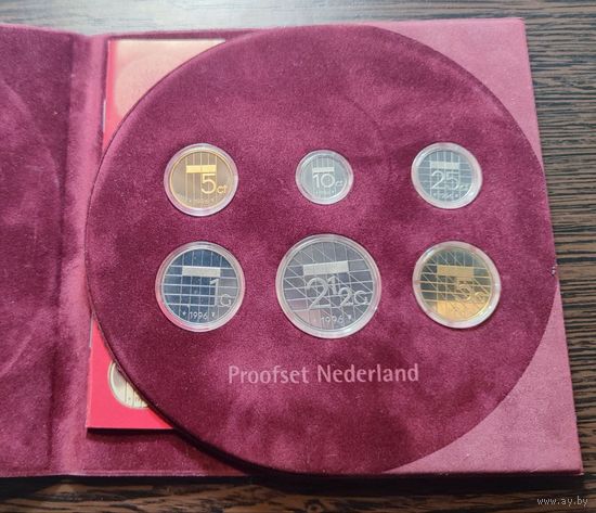 Нидерланды, набор из 6 монет 1996 г, в капсулах, в банковском буклете, BUNC