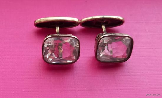 Антикварные Запонки СССР Горный Хрусталь.Серебро 875.В Позолоте