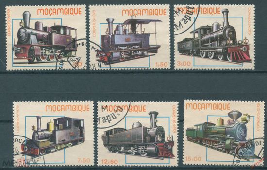 МОЗАМБИК 1979 719-724 Ранние локомотивы. Паровозы. Железная дорога. Транспорт