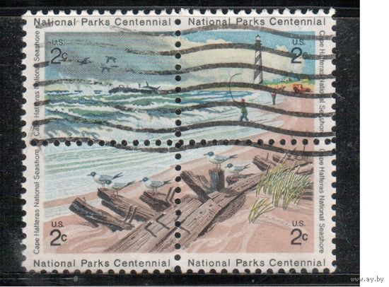 США-1972, (Мих.1062-1065) , гаш.  , Нац. парки, Маяк, Птицы, Рыбаки (полная серия)(1)