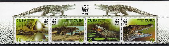 Куба 2003. Фауна WWF. Крокодилы 4 марки сцепка (4553)
