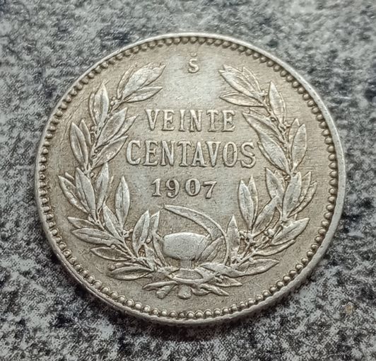 Чили 20 сентаво 1907 год серебро