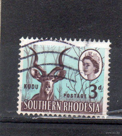 Южная Родезия.  Mi:GB-SR 97. Большой Куду (Tragelaphus strepsicerus). Серия: Иллюстрации королевы Елизаветы II. 1964.