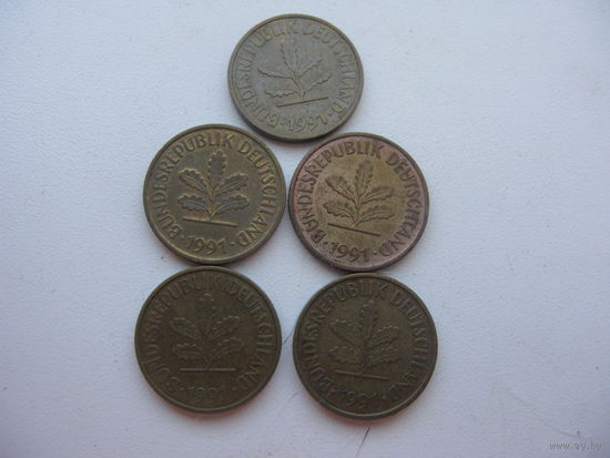 ФРГ 5 пфеннигов 1991 D. F. G. J. А.