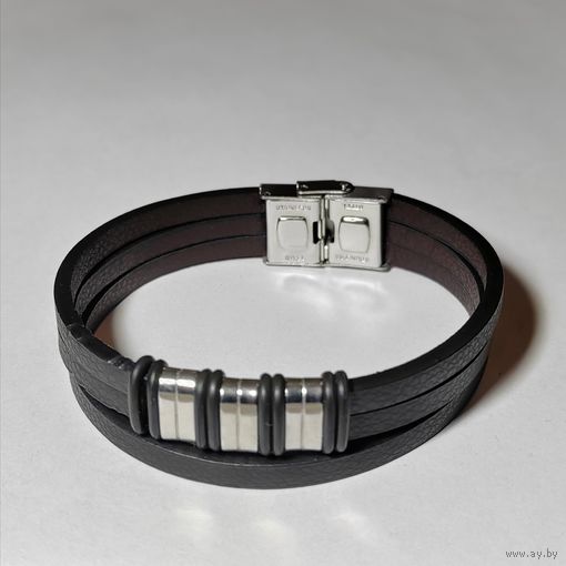 Браслет кожаный со стальной подвеской