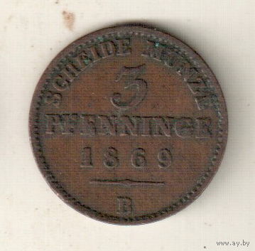 Пруссия 3 пфенниг 1869