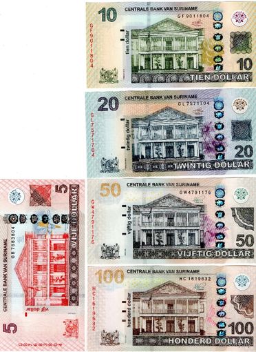 G Суринам 5 10 20 50 100 долларов 2012-2020 г. UNC пресс БОНА банкнота UNC из пачки НАБОР
