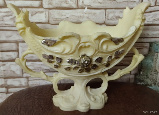 ЧАША ВАЗА АЖУРНАЯ из полистоуна, или бакелита, 22 см СССР Редкая Винтаж Старая Фруктовница 1950-1960 гг, Редкость!