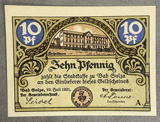 Нотгельд Бад-Зульца 10 пфеннигов 1921 год. Веймарская республика