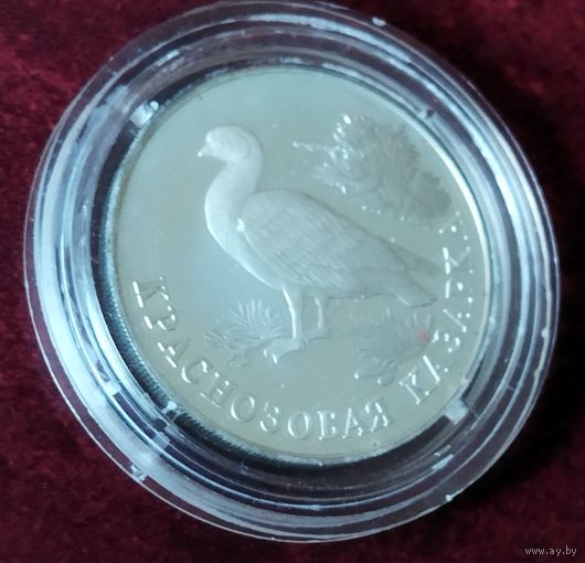 Серебро 0.900! Россия 1 рубль, 1994 Красная книга - Краснозобая казарка