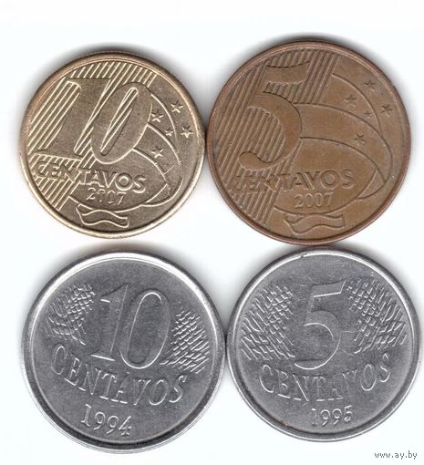 Бразилия 10 и 5 сентаво набор 4 монеты
