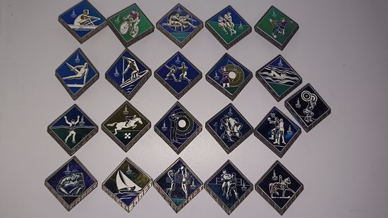 Набор значков спорт СССР стекло, тяжёлые 21 шт с рубля