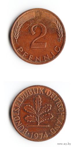 2 пфеннига Германия 1974 года(G)