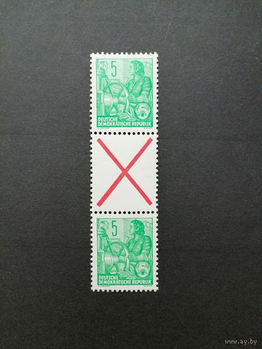 ГДР 1955 Сцепка вертикальная из марок стандарта "Пятилетка" (чистая**) Mi.WZ1 406x+Z+406x каталог 7.00 евро