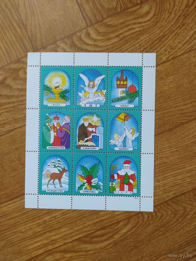 Венгрия малый лист 1999 г. Рождественские виньетки.