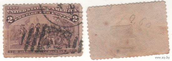 США (Mi) US 74 2 цента 1893 год Landing of Columbus 1492-1892 (m25)