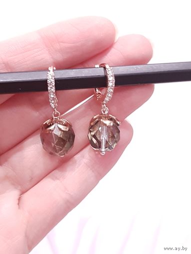 Серьги из граненого стекла Чехия, розовое золото