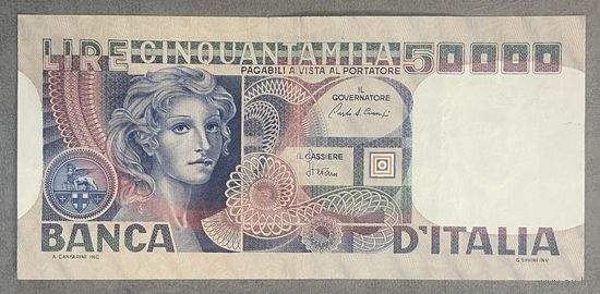 Банкнота. Италия. 50000 лир 1977 год.