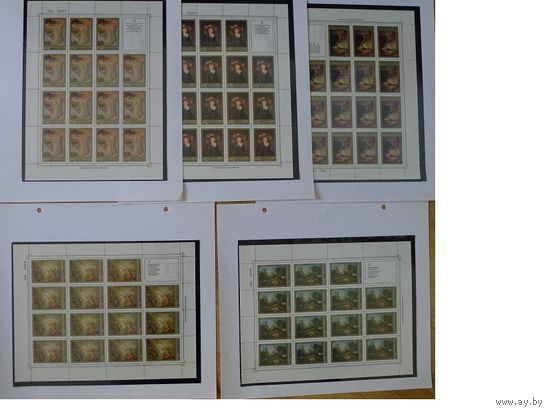 СССР-1984, (Заг.5504-5508) ** , Французская Живопись,  5  малых листов(15м+1куп.)