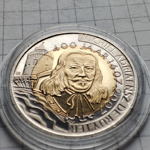 Нидерланды .2 рейтера 2007 г. Памятная монета .400 летие со дня рождения адмирала Рюйтера.