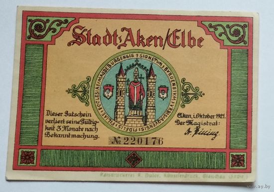 Германия, Нотгельд Aken 50 Пфеннингов 1921 --205