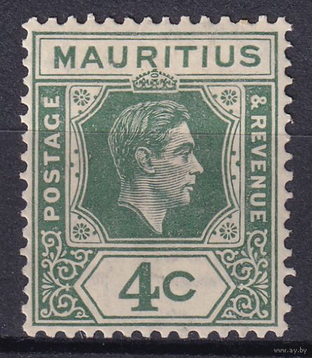 46.BrKM. Великобритания. Колонии. Маврикий. Георг VI. Стандарт. 4C. 1938 г. Mi.#205A.