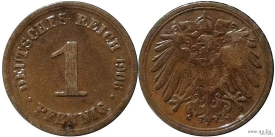 YS: Германия, Рейх, 1 пфенниг 1906D, KM# 10 (2)