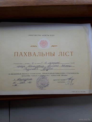 Похвальный лист Молодечно