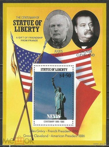 Невис 100 лет Статуя Свободы Гровер Кливленд Жюль Греви 1986 MNH