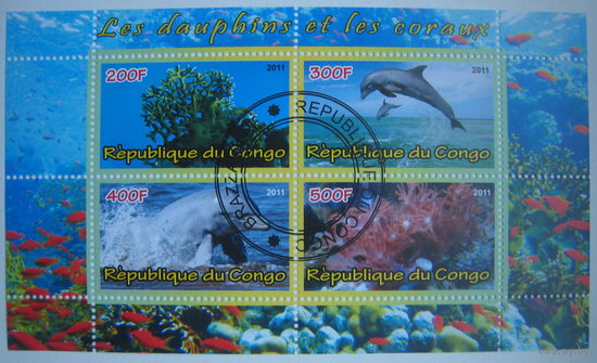 Марки Конго 2011 г. Дельфины и кораллы. Цена за блок (g)