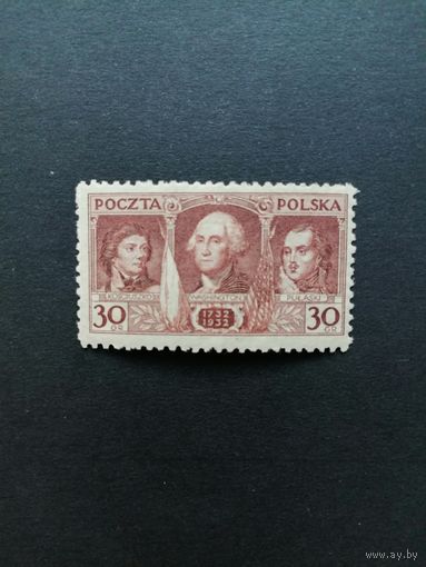 Польша 1932 Марка "200 лет со дня рождения Джорджа Вашингтона" (чистая* след о наклейки) Mi.271 каталог 5.00 евро