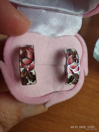Серьги серебро перегородчатая эмаль