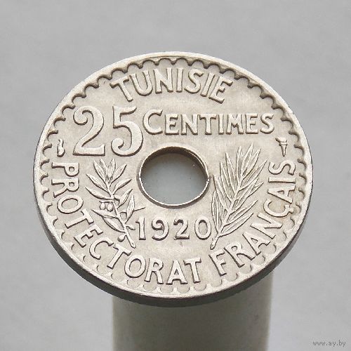 Тунис. "Французский протекторат" 25 сантимов 1920